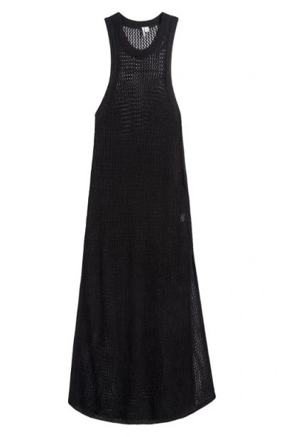 Nordstrom Sheer Open Knit Cover-up Dress In Black