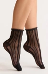 Nordstrom Sheer Organic Cotton Blend Lace Quarter Socks In Brown