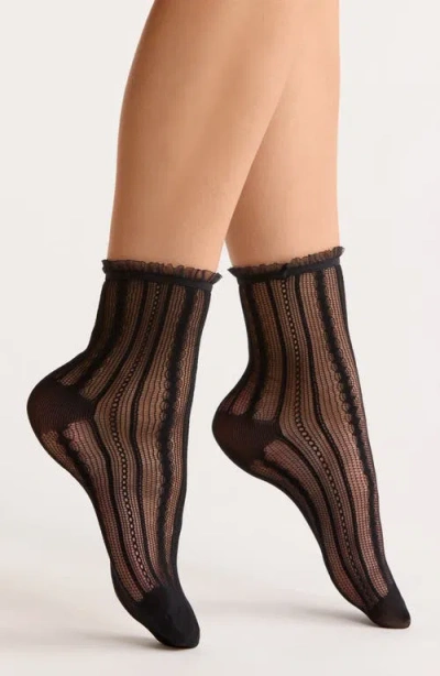 Nordstrom Sheer Organic Cotton Blend Lace Quarter Socks In Brown