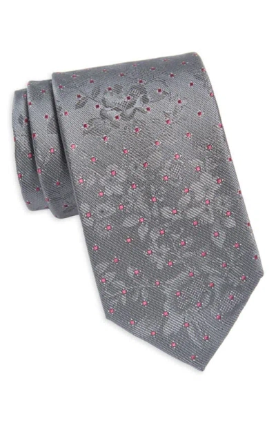 Nordstrom Sheldon Neat Floral Silk Tie In Silver