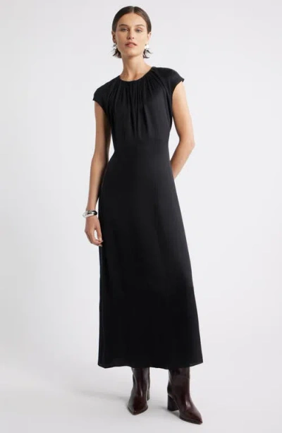 Nordstrom Shirred Cap Sleeve A-line Dress In Black