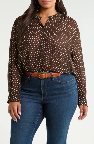 Nordstrom Shirred Chiffon Button-up Shirt In Brown