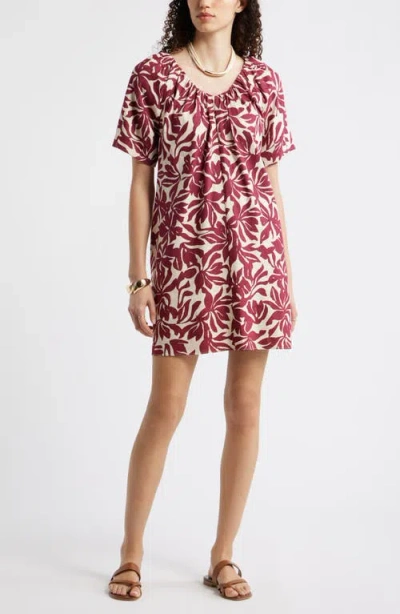 Nordstrom Shirred Linen Blend Minidress In Burgundy