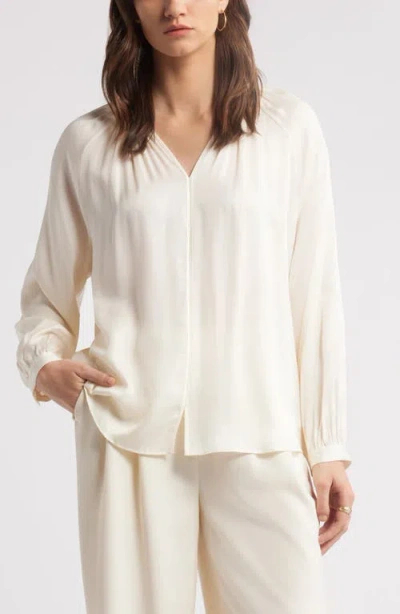 Nordstrom Shirred Satin Button-up Shirt In Ivory Pristine