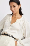Nordstrom Shirred Satin Button-up Shirt In Ivory Pristine