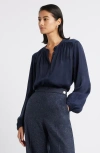 Nordstrom Shirred Satin Button-up Shirt In Navy Night