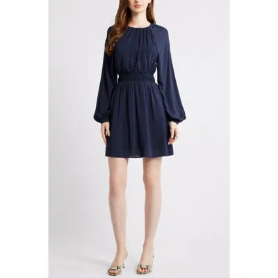 Nordstrom Shirred Waist Long Sleeve Minidress In Blue