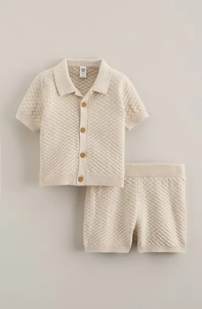 Nordstrom Babies'  Short Sleeve Knit Button-up Shirt & Shorts Set In Blue