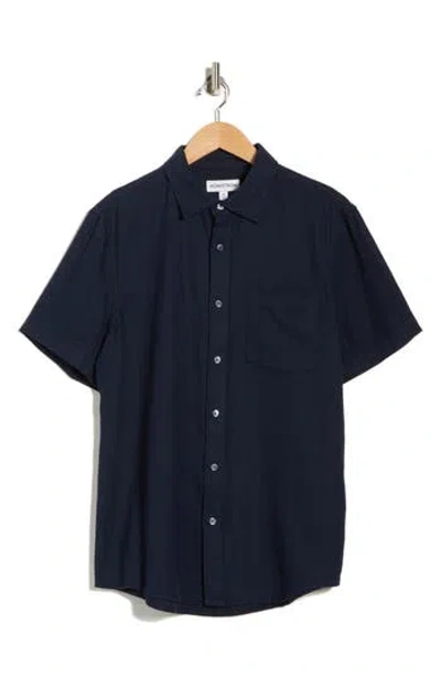 Nordstrom Short Sleeve Linen Blend Button-up Shirt In Blue