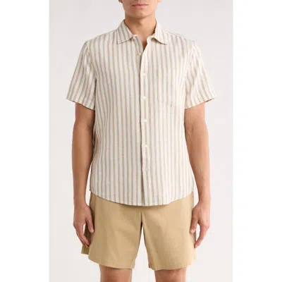 Nordstrom Short Sleeve Linen Blend Shirt In Brown