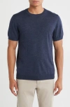 Nordstrom Short Sleeve Merino Wool & Silk Crewneck Sweater In Blue