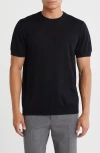 Nordstrom Short Sleeve Merino Wool & Silk Crewneck Sweater In Black
