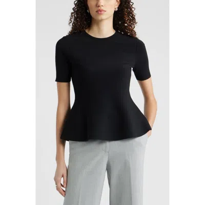 Nordstrom Short Sleeve Peplum Sweater In Black