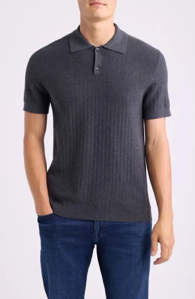 Nordstrom Short Sleeve Ribbed Cotton & Cashmere Polo Sweater In Blue