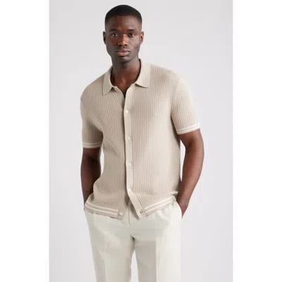 Nordstrom Short Sleeve Ribbed Cotton & Silk Cardigan In Neutral
