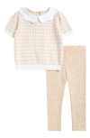 Nordstrom Short Sleeve Sweater & Leggings Set In Beige Gingham- Beige