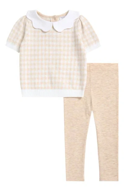 Nordstrom Babies'  Short Sleeve Sweater & Leggings Set In Beige Gingham- Beige