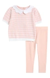 Nordstrom Babies'  Short Sleeve Sweater & Leggings Set In Pink Gingham- Pink