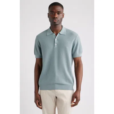 Nordstrom Short Sleeve Textured Cotton & Silk Polo Sweater In Blue