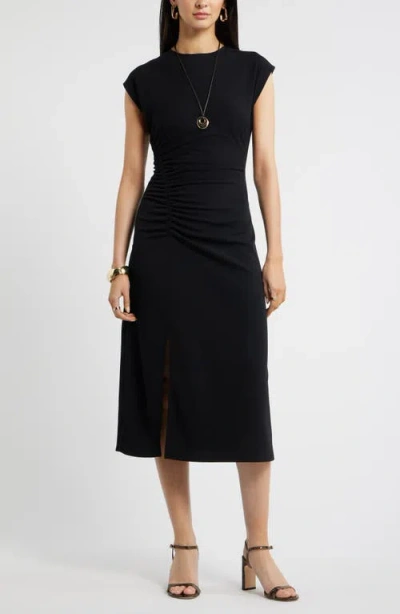 Nordstrom Side Ruched Knit Midi Dress In Black