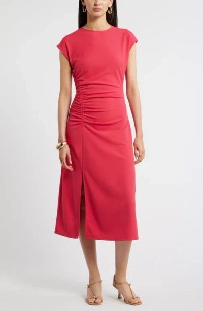 Nordstrom Side Ruched Knit Midi Dress In Red