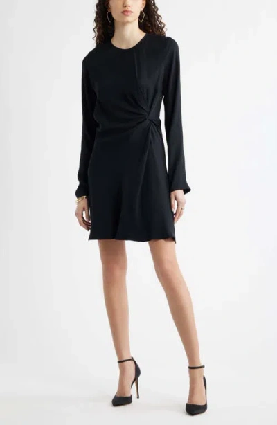 Nordstrom Side Twist Long Sleeve Minidress In Black