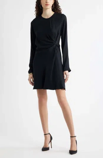 Nordstrom Side Twist Long Sleeve Minidress In Black