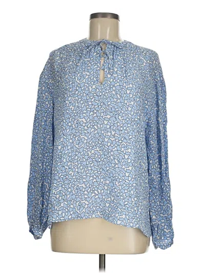Pre-owned Nordstrom Signature Long Sleeve Silk Top Blue Keyhole Neckline Tops