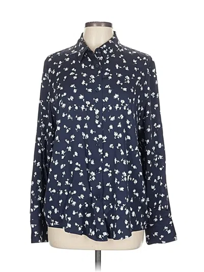 Pre-owned Nordstrom Signature Long Sleeve Silk Top Blue Print Pattern Tie Neck Tops