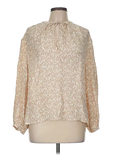 Pre-owned Nordstrom Signature Long Sleeve Silk Top Tan Mock Neckline Tops In Brown