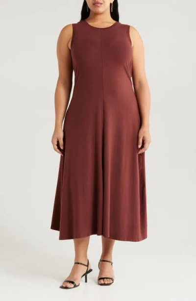 Nordstrom Sleeveless Cotton Knit Dress In Brown Raisin
