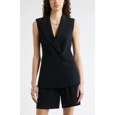 Nordstrom Sleeveless Crepe Blazer In Black