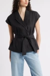 Nordstrom Sleeveless Linen Blend Blazer In Black