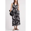 Nordstrom Sleeveless Midi Dress In Black- White Salvage Floral