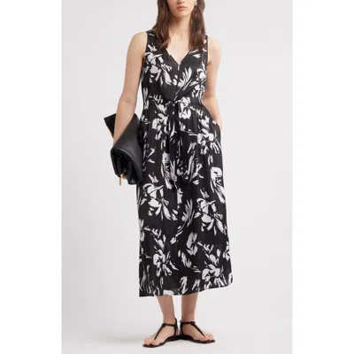 Nordstrom Sleeveless Midi Dress In Black- White Salvage Floral