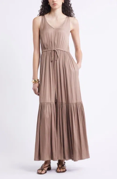 Nordstrom Sleeveless Satin V-neck Maxi Dress In Neutral