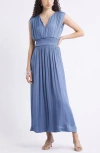 Nordstrom Sleeveless Smocked Satin Maxi Dress In Blue