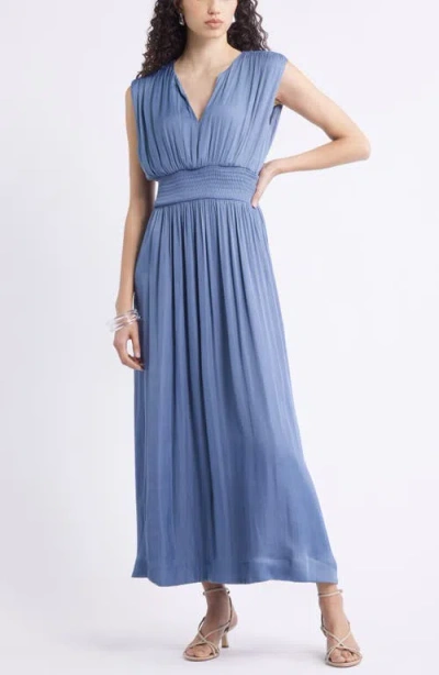 Nordstrom Sleeveless Smocked Satin Maxi Dress In Blue