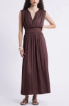 Nordstrom Sleeveless Smocked Satin Maxi Dress In Brown