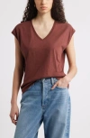 Nordstrom Sleeveless V-neck Cotton T-shirt In Brown Raisin