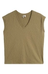 Nordstrom Sleeveless V-neck Cotton T-shirt In Olive Burnt