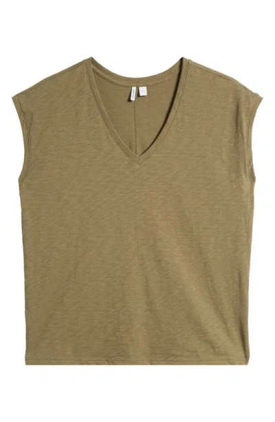 Nordstrom Sleeveless V-neck Cotton T-shirt In Olive Burnt