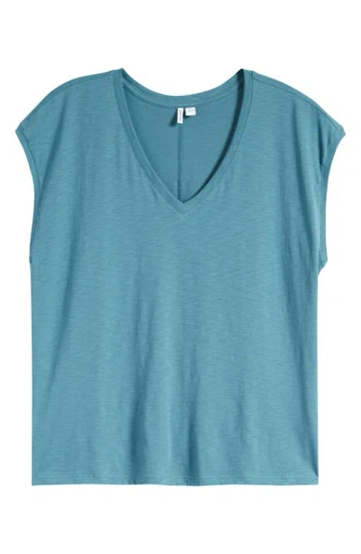 Nordstrom Sleeveless V-neck Cotton T-shirt In Teal Hydro