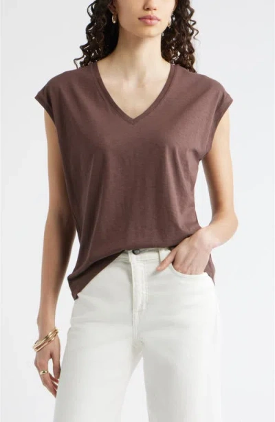 Nordstrom Sleeveless V-neck Cotton T-shirt In Brown
