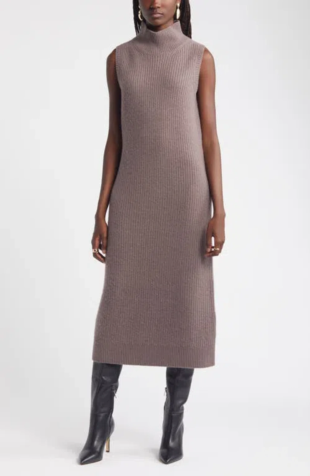 Nordstrom Sleeveless Wool & Cashmere Rib Sweater Dress In Grey Plum |  ModeSens