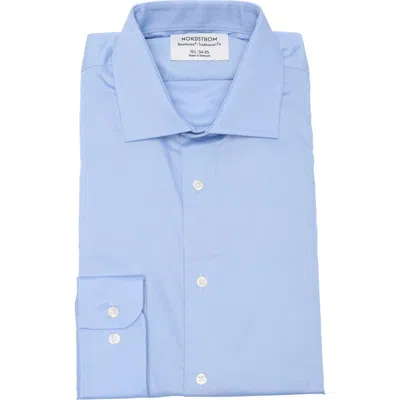 Nordstrom Premium Non-iron Trim Fit Dress Shirt In White- Blue Hint Triangle Pat