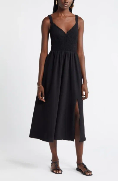 Nordstrom Smocked Bodice Sleeveless Midi Dress In Black