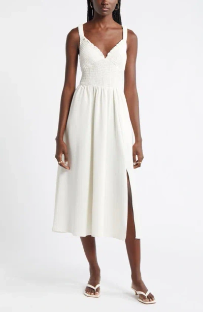 Nordstrom Smocked Bodice Sleeveless Midi Dress In Ivory Pristine