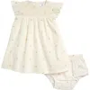 Nordstrom Babies'  Smocked Cotton Dress & Bloomers In Ivory Egret Rosettes