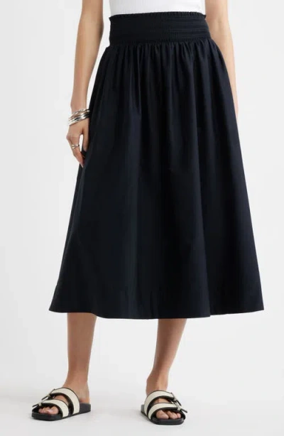 Nordstrom Smocked Cotton Midi Skirt In Black